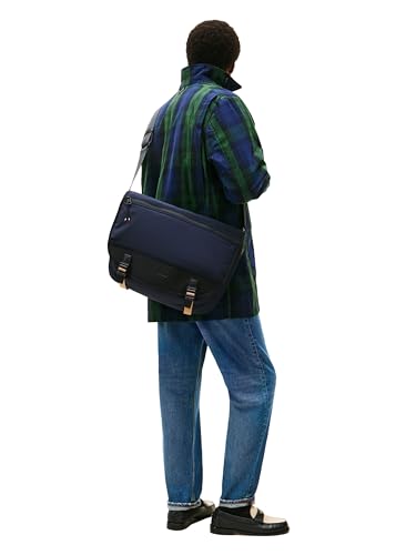 Tommy Hilfiger Men's Lightweight Messenger Laptop Bag With Buckle and Adjustable Strap - color: Space Blue