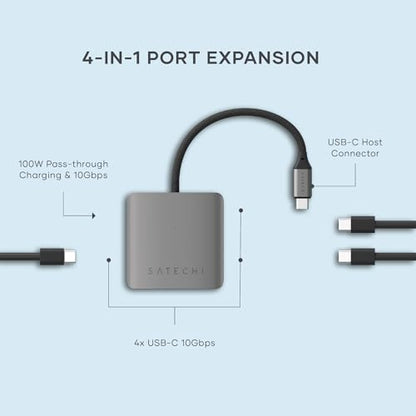 Satechi 4-in-1 USB-C Hub, 100W PD Pass-Through Charging, and More | 10 Gbps USB 3.2 port, for MacBook, iPad, Surface, Chromebook, and more