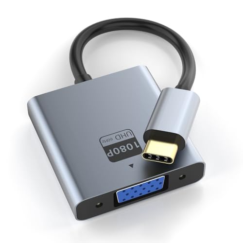 VGA to USB C Adapter, Type-C to VGA Female Video Converter Supports 1080P@60Hz, Plug & Play, Compact & Durable, Compatible with MacBook, Dell, HP, Chromebook, iPad Pro & More, No Audio