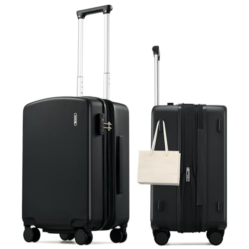 Hanke 20 Inch Expandable Carry On Luggage, Hard Shell with Side Hook | PC Hard Shell, Overhead Bin, Expandable Up to 15%, 8 Spinner Wheels, TSA Lock, Lightweight, Weekend Getaway - color: Jet Black, size: 20 Inch EXT