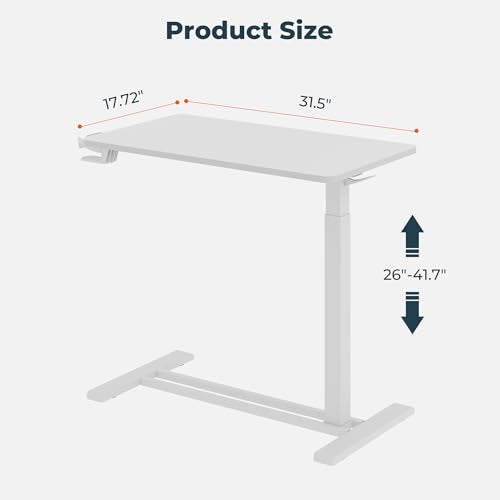 32''Large Medical Overbed Bedside Table with Wheels,Rolling Table | 31.5''x17.7'' White Table Top + White Edging Wood Grain Pneumatic Tilting Desktop,Overbed Table for Hospital Use - color: White+white, size: Large