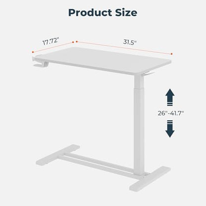 32''Large Medical Overbed Bedside Table with Wheels,Rolling Table | 31.5''x17.7'' White Table Top + White Edging Wood Grain Pneumatic Tilting Desktop,Overbed Table for Hospital Use - color: White+white, size: Large