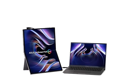 ASUS ZenScreen Fold MQ17QH 17.3 Portable Monitor, Quad HD OLED (2560 x 1920), HDMI, Two USB-C, Built-in Foldable Stand, 100purcent DCI-P3, Silver