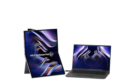 ASUS ZenScreen Fold MQ17QH 17.3 Portable Monitor, Quad HD OLED (2560 x 1920), HDMI, Two USB-C, Built-in Foldable Stand, 100purcent DCI-P3, Silver