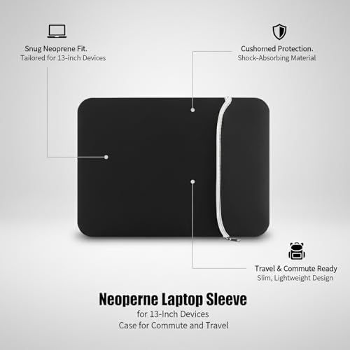 Neoprene Laptop Sleeve for 13-Inch Devices, Computer Case with Cushioned Padding and Moisture-Resistant Exterior for Daily Commute and Travel