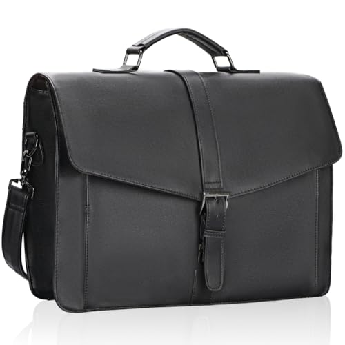ESTARER Men's Leather Briefcase 17.3 Inch Laptop Computer Bag for Office/Business/Travel, Large Satchel Professional Leather Messenger Shoulder Bag, Black - color: Black, size: 17.3 Inch