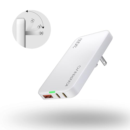 Ultra-Slim Flat USB Wall Charger for Phones & Tablets 30W GaN 3-Port Fast Charging with 2 Type-C & 1USB-A Port for iPhone 16/15/14/13/12/11/Pro Max/XS/XR/8/7 White - color: White, size: 30W