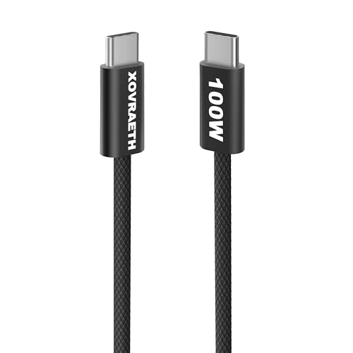 USB C to USB C Cable, 6ft 100W PD 5A Fast Charging Cord Aluminum Connector & Nylon Braided Type C Charger Cord for iPhone 17/16/15 MacBook Air/Pro iPad Pro Samsung S25/S24/S23 Pixel 10(Black) - color: Black, size: 6FT