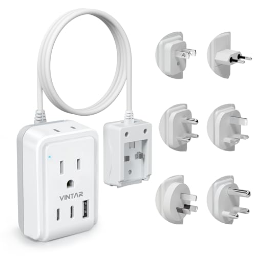 VINTAR Universal Travel Adapter Kit, 5ft Detachable Extension Cord with 2 AC Outlets & 3 USB(2 USB C), Type A/C/G/D/I/M International Power Adaptor for US to Europe UK India South Africa Japan - style: 17W- 5FT- Type A/C/G/D/M/I-All in One Adapter