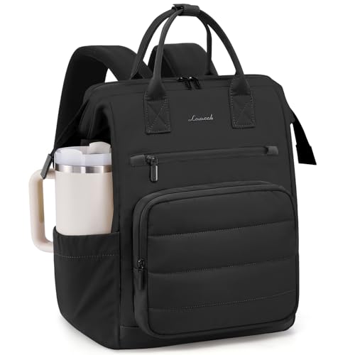 LOVEVOOK Puffer Laptop Backpack for Women, 17 Inch Work Backpack purse for Nurse Teacher, Personal Item Travel Bag College Computer Daypack for Daily Commute - color: Black, size: 17 Inch