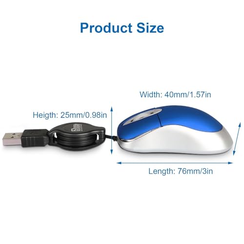 EEEKit 2 Pack Mini Retractable Cable USB Optical Mouse, Blue, Unisex - color: Blue