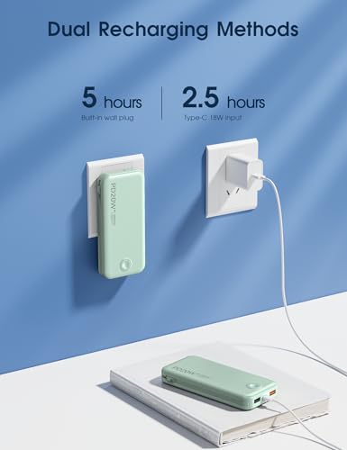Nusyddy Portable Charger 10000mAh Fast Charging w/Built-in Wall Plug Green | PD20W Fast Charging, LED Indicator, Pass Through Charging, TSA Approved, Compact/Slim, Power Bank for iPhone/iPad/Samsung - color: Lime