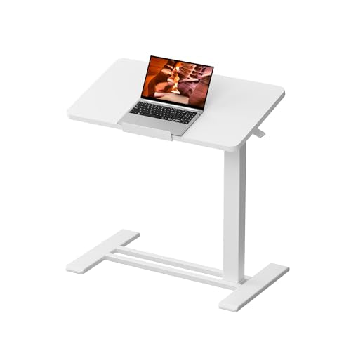 28''Pneumatic Overbed 50°Tilting Bedside Table,Small Standing Desk | 27.6" W x 15.7" D, White Rolling Bedside Table,Hospital BedTable,Medical Bedside Table,Overbed Table with Wheels,Mobile Desk - color: White, size: 2816