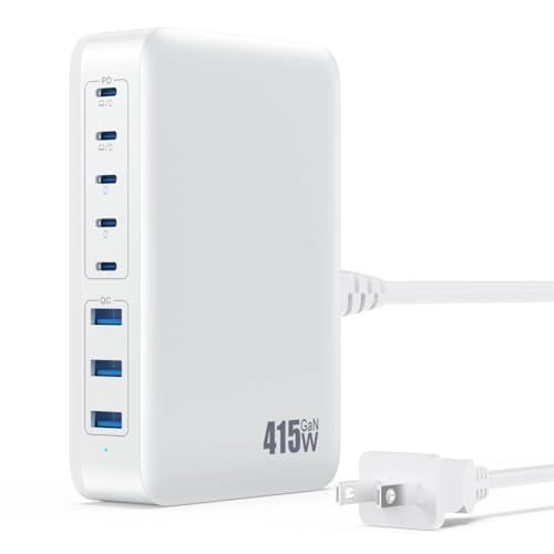 USB C Charger 415W USB C Charger Block, 8-Ports GaN IV Fast Charging Station Hub, Dual PD 100W Laptop Charger Adapter,for MacBook Pro/Air/iPad/iPhone16/15/14/Apple Watch/DELL/Samsung for Home Office - color: A-White, size: 415W