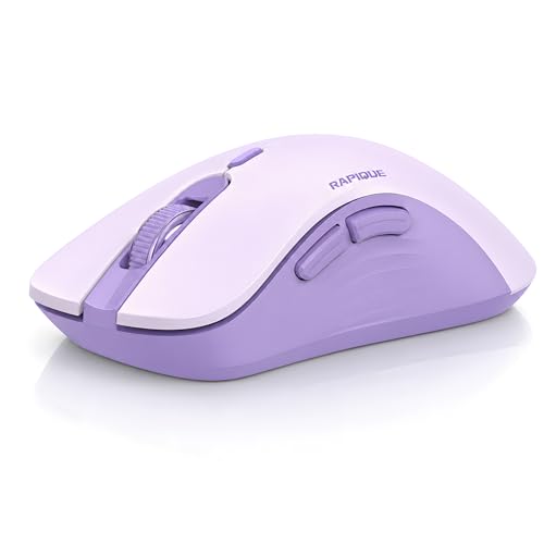 RAPIQUE Bluetooth Wireless Mouse, Dual Bluetooth & 2.4GHz, Purple | Right-Hand Design, Quiet Clicks, Low Power, 3-device switching, Portable Multi-Device for MacBook, Laptop, Computer, iPad, PC - color: Lavender Purple