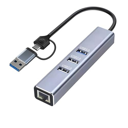 USB to Ethernet Adapter, 3-Port USB 3.0 Hub with RJ45 10/100 Ethernet Adapter(2X USB2.0 and 2xUSB3.0) Aluminum Network, Compatible with iMac, PC, Chromebook Laptops, - style: A+C