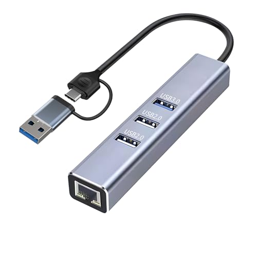 USB to Ethernet Adapter, 3-Port USB 3.0 Hub with RJ45 10/100 Ethernet Adapter(2X USB2.0 and 2xUSB3.0) Aluminum Network, Compatible with iMac, PC, Chromebook Laptops, - style: A+C