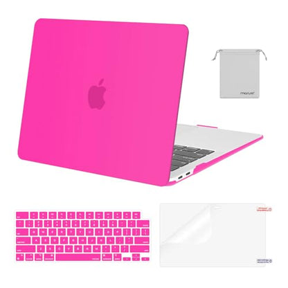 MOSISO Compatible with MacBook Air 13 inch Case M1 2021 2020 2019 2018 | A2337 A2179 A1932, Protective Hard Shell&Keyboard Cover&Screen Film&Pouch for MacBook Air 13.3 inch Case, Bright Rose - color: Bright Rose