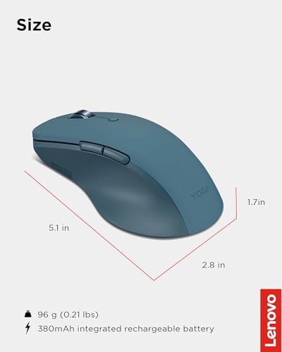 Lenovo Yoga Pro Mouse, Bluetooth, USB-C Rechargable, Dual Mode Bluetooth, 6 Button, Right Handed Design, Ergonomic Design, Programmable Buttons, 2-Way Metal Scroll Wheel, Tidal Teal - color: Tidal Teal Pro
