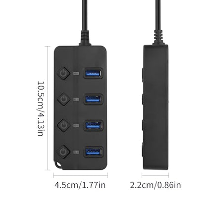 90 Degree USB Hub Splitter YACSEJAO USB 2.0 Data Hub with Individual LED Button On/Off Switch DC5.5 * 2.1 Power Port for Laptop,PC Computer (4 Ports, 1M) - size: 1M, style: 4 Ports