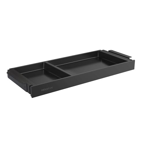 Mount-It! Under Desk Drawer Organizer with 2 Compartments, Shallow Low-Profile Slide-Out Desk Tray, 20.7″ x 8.9″ x 1.8″, Pull-Out Pencil Drawer for Traditional & Standing Desks - Black - color: Black
