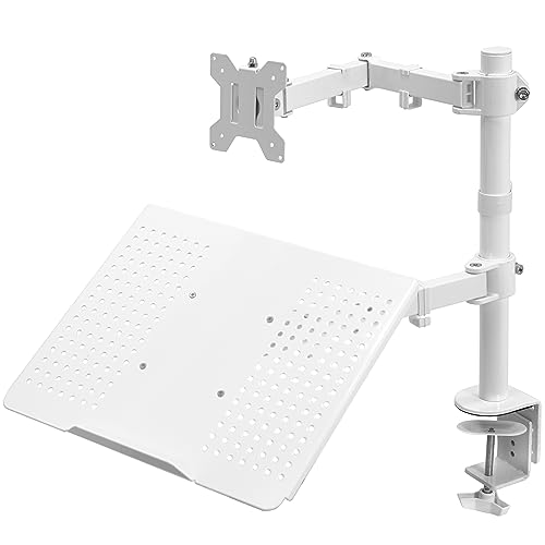 VIVO Fully Adjustable 13 to 32 inch Single Computer Monitor and Laptop Desk Mount Combo, Stand with Grommet Option, Fits up to 17 inch Laptops, White STAND-V002CW - color: White