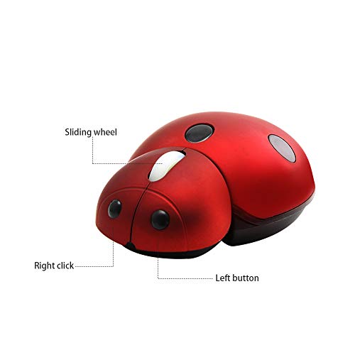 YOCUNKER Mini Cute Wireless Mouse, Portable Mobile Optical Mouse for Kids,Small Tiny Animal Ladybug Shape Cordless Mouse with USB Receiver for Computer Laptop Desktop PC (Red)