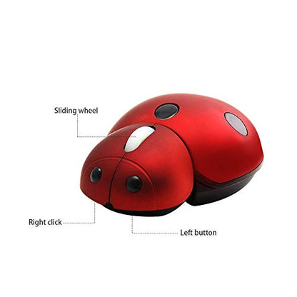 YOCUNKER Mini Cute Wireless Mouse, Portable Mobile Optical Mouse for Kids,Small Tiny Animal Ladybug Shape Cordless Mouse with USB Receiver for Computer Laptop Desktop PC (Red)