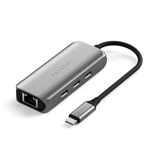 Satechi 4-in-1 USB-C Ethernet Adapter, 2.5 Gbps Speed, Chrome | 3 additional data ports (3.2), for Mac, iPad, Windows, Android, Chrome