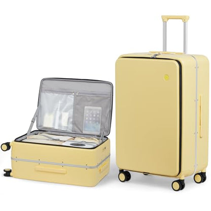 mixi 24 Inch Checked Luggage PC Hard Shell Suitcase Top Opening Aluminum Frame Travel Suitcases with Wheels, Lark Yellow - color: Lark Yellow, size: 24 inch