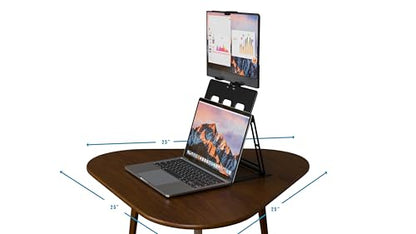 HNL Portable Monitor Stand, iPad & Tablet Holder, clamp Retention, Foldable, mountable Small Desk, Supports 7.75 inch to 10.75 inch Screen Width, Travel with Laptop, Black