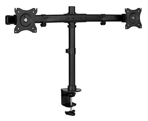 Mount-It! Dual Monitor Desk Stand, C-Clamp & Grommet Base | Fits two VESA 75/100 screens 17-27", two articulating arms, C-clamp and grommet bases.