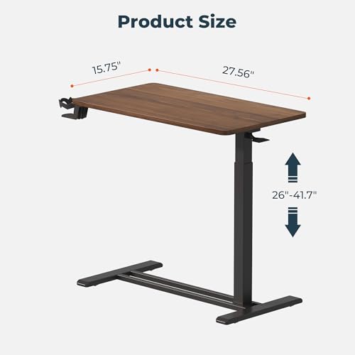 28'' Medical Overbed Bedside Table with Wheels,Rolling Table | 28''x16'' Mahogany Pneumatic Tilting Desktop,Overbed Bedside Table with Hidden Casters for Hospital Use - color: Mahogany, size: Small