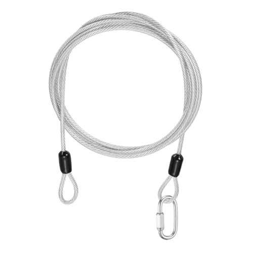 PATIKIL Security Cable Lock (1/8" Dia 4.9ft, Clear) Vinyl Coated 304 Stainless Steel Double Loop Flexible Wire Rope Safety Cable with Quick Links Locking Connectors - color: Clear, size: 1/8" x 4.9ft