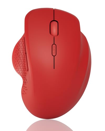 Uiosmuph G09 Bluetooth Wireless Mouse, Rechargeable Ergonomic Mouse - Red | Dual Mode BT5.1&2.4G, USB C Charging, Silent Click, Side Buttons, 1600DPI, USB Receiver, Type C Adapter, for Laptop/Mac/iPad - color: RED