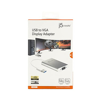j5create USB-A to VGA Aluminum Display Adapter 1080p HD Resolution | Up to 2048 x 1152| USB 3.1/3.0/2.0 Port | Compatible with Windows and Mac (JUA311)