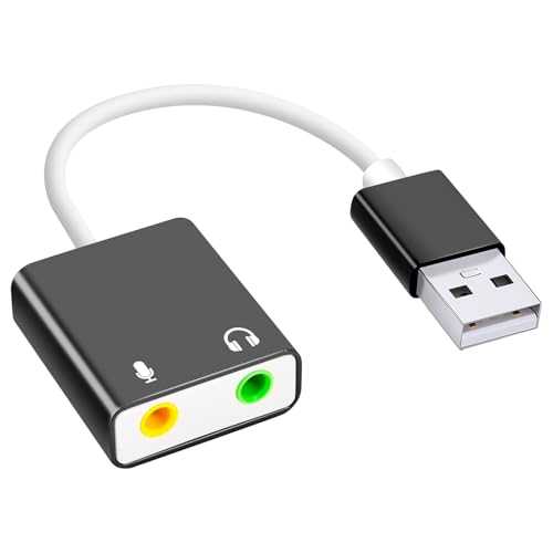 QAJOPFN USB Audio Adapter, External Sound Card for PC and Laptop，USB Microphone Adapter to 3.5mm(1/8 inch) for Headphone, Speaker and Microphone Jack, Plug and Play
