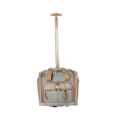 Steve Madden Designer 15 Inch Carry on Suitcase- Small Weekender Overnight Business Travel Luggage- Lightweight 2- Rolling Spinner Wheels Under Seat Bag for Women (Harlo Gray) - color: Harlo Gray