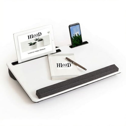 Lap Desk Home Office Lap Desk Portable Laptop Desk for Left Right - Handers with Whole Mouse Pad Wrist Pad Dual Cushion Phone Tablet Slots Fits Up to 17 Inch Laptops - color: White