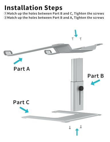 ALASHI Laptop Stand for Desk, Computer Stand Adjustable Height, Ergonomic Notebook Laptop Riser, Aluminum Metal Holder Compatible with 10 to 17.3 Inches Notebook PC Computer, Silver - color: B-Silver