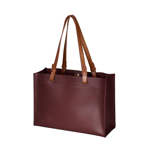 SUNLIGHT LEAVES Vegan Leather Convertible Tote Bag For Women Vintage Large Shoulder Bag Simple A4 Purse Retro Classic Handbag - color: Red