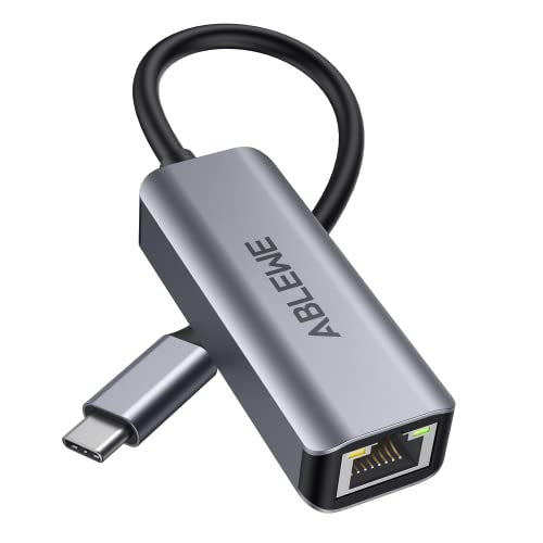 USB C to Ethernet Adapter, ABLEWE Type-C to RJ45 Gigabit Ethernet Adapter, Thunderbolt 3/4 to RJ45 LAN Network Adapter Compatible for MacBook Pro/Air, iPhone 15/16/17 Pro/Max,iMac, iPad Pro, Dell XPS - color: grey
