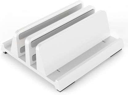 Vertical Laptop Stand for Desk, Dual Slots Plastic Laptop Holder with Space Saving 4-in-1 Design, Adjustable Laptop Stand Supports MacBook, Chromebook, Surface, Dell (White) - color: White