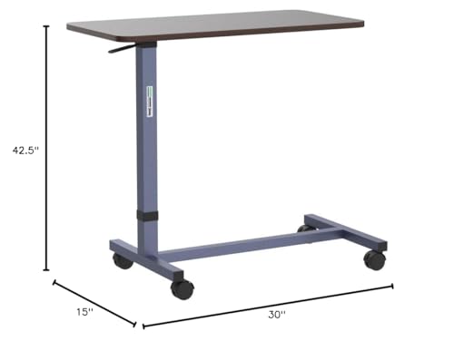 Essential Medical Supply Height Adjustable Automatic Overbed Table - Woodgrain Top with Locking Wheels, Perfect for Hospital and Home Use - Table for Easy Access and Convenience for Adults and Seniors