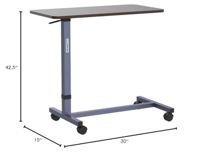 Essential Medical Supply Height Adjustable Automatic Overbed Table - Woodgrain Top with Locking Wheels, Perfect for Hospital and Home Use - Table for Easy Access and Convenience for Adults and Seniors