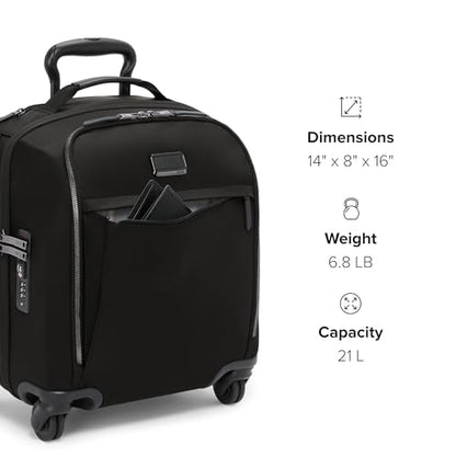 TUMI - Voyageur Leger 4 Wheeled Luggage - Women's Lightweight and Spacious, Sleek Silhouette, Durable Premium Suitcase - 16" Compact Front Pocket Carry On, Black with Gunmetal Hardware - color: BLACK/GUNMETAL, style: 16" Compact Carry-on