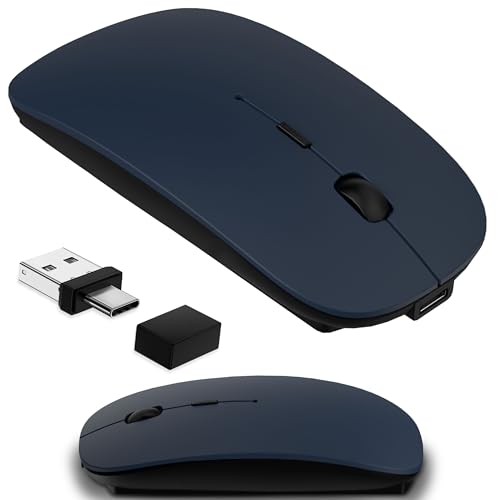 Wireless Mouse for MacBook & iPad, Bluetooth 5.2/3.0 & 2.4G USB-C/USB-A, Rechargeable Silent Slim Mouse with Multi-Device Switching & Activity Mode to Prevent Screen Lock - Blue - color: Deep Blue