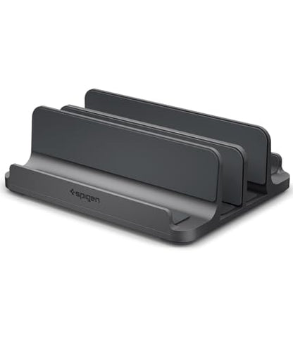 Spigen Vertical Laptop Stand Holder for Desk | with Adjustable Dock, 4 Slots Total for All MacBook 11"-16"/HP/Dell/Surface/Samsung/LG/Chrome Book - Space Gray