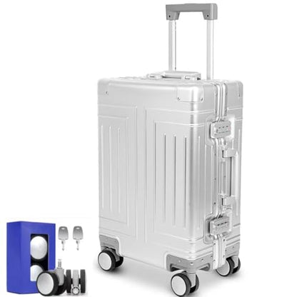 All Aluminum 20'' Luggage with Removable Spinner Wheels,Provide Spare Wheels.Carry on Luggage 22 x 14 x 9 Airline Approved Lightweight Metal Hard Shell Zipperless Suitcase - color: silvery, size: 20 inch
