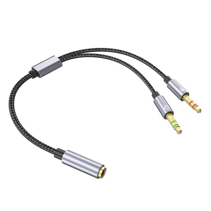 3.5mm Sound and Microphones Splitter Cable, Braided Adapter Female to 2 Male for, Gaming Headsets, Laptop Mobile Headsets to Adapter